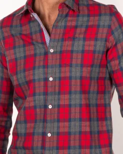 Rood met zwart katoenen overhemd - Carmine red