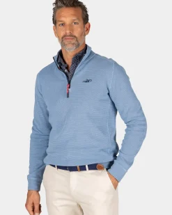 Sportieve blauwe sweater met halve rits - Brave Blue