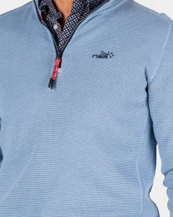 Sportieve blauwe sweater met halve rits - Brave Blue