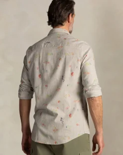 Taupe overhemd met gekleurde bloemenprint