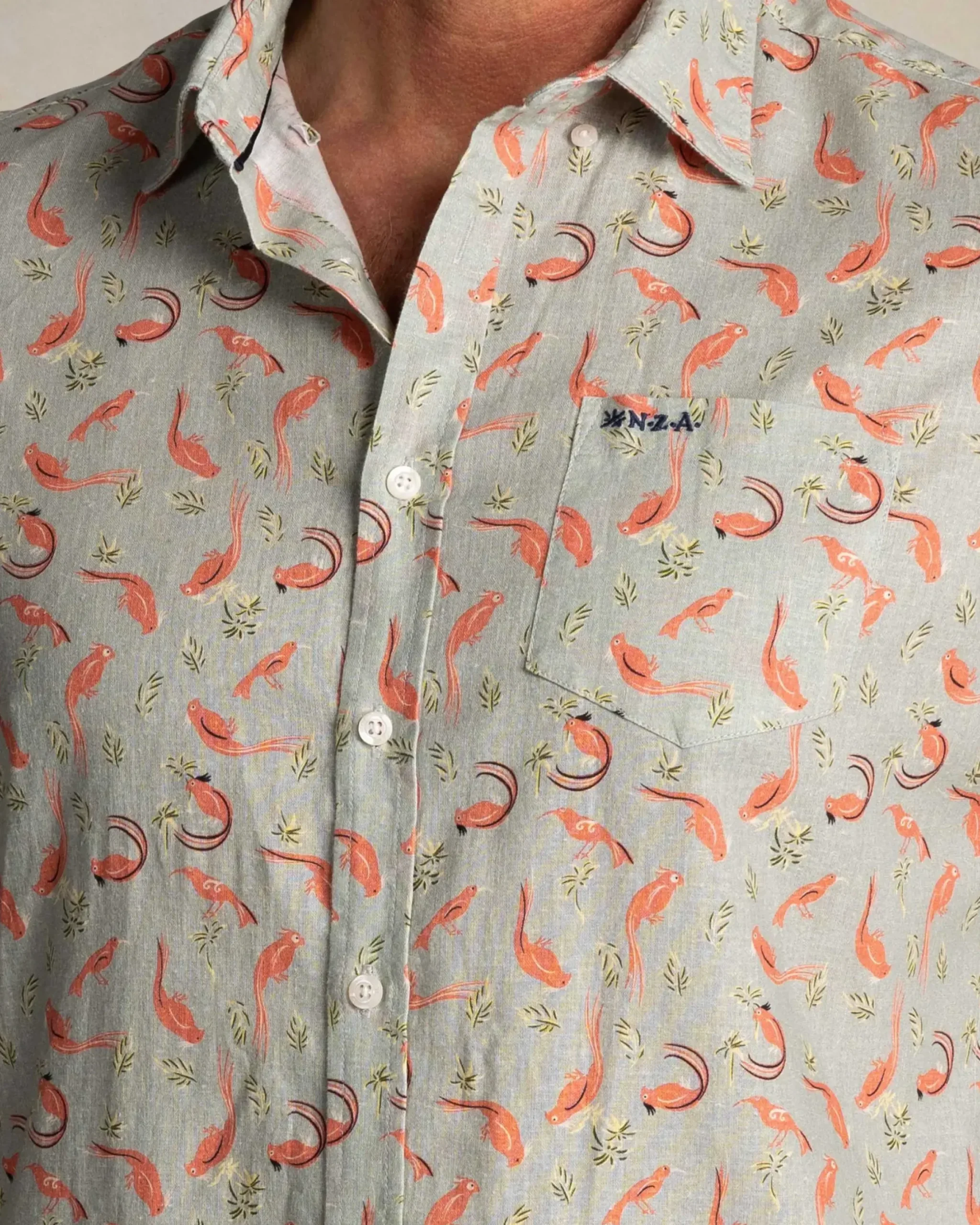 Taupe overhemd met oranje grafische print