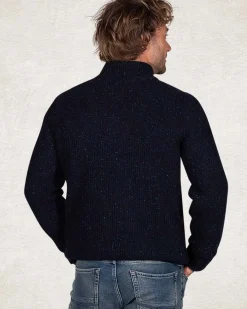 Trui met halve rits van wol en katoen - Pitch Navy