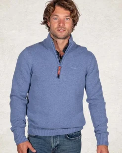 Trui met halve rits van wol mix - Cloudy Blue