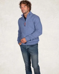 Trui met halve rits van wol mix - Cloudy Blue