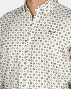 Wit overhemd met groene grafische print