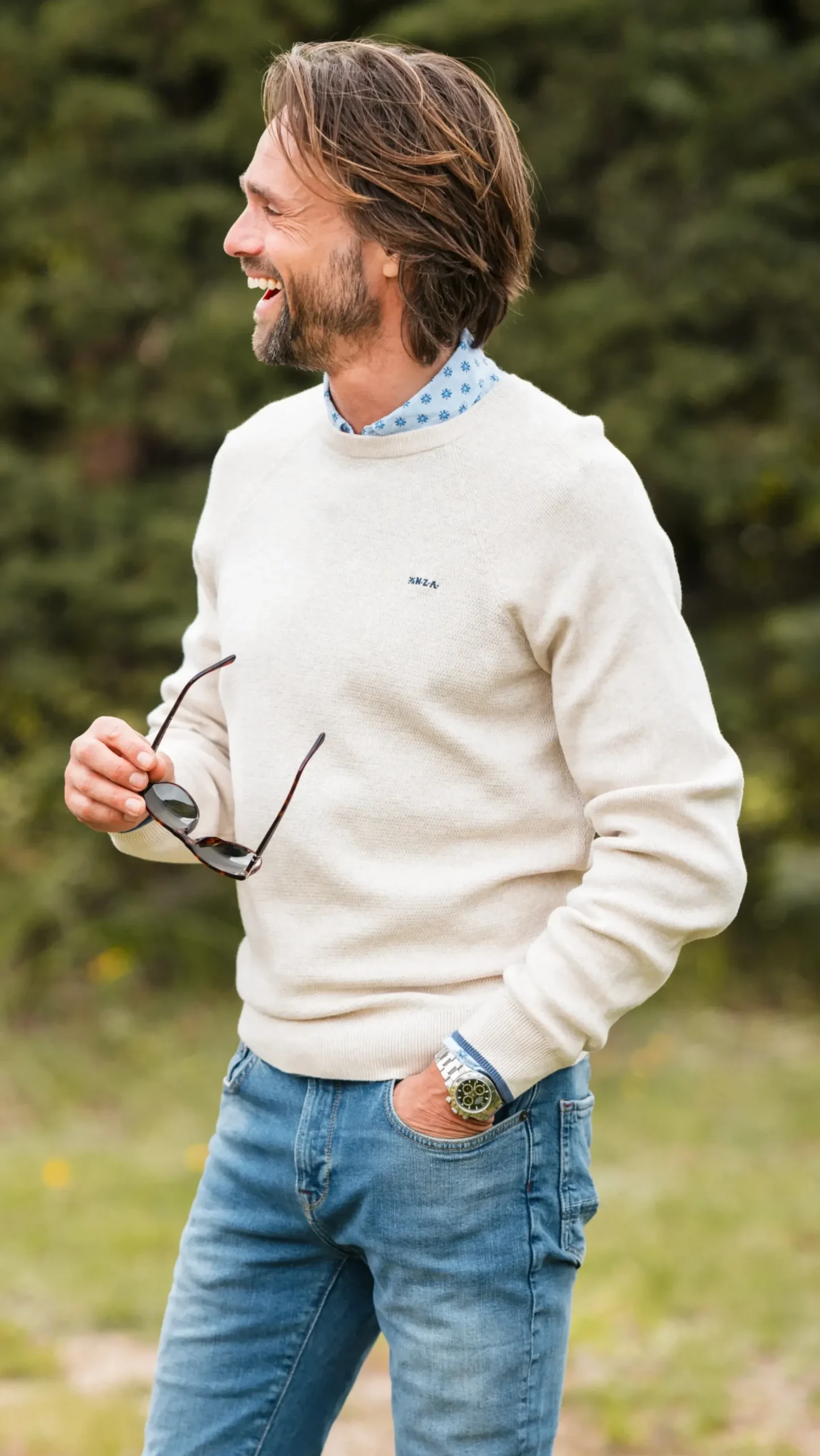 Witte effen pullover met ronde hals