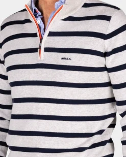 Witte katoenen trui met navy streep