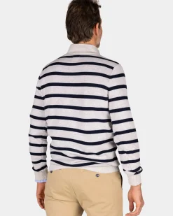 Witte katoenen trui met navy streep