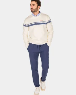 Witte sweater met blauwe streep - Cream