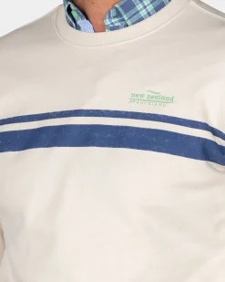 Witte trui met lichtblauwe strepen