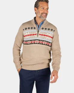 Zandkleurige pullover met gebreide print - Shimmering Sand