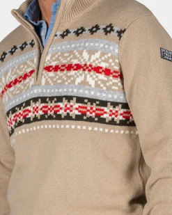 Zandkleurige pullover met gebreide print - Shimmering Sand
