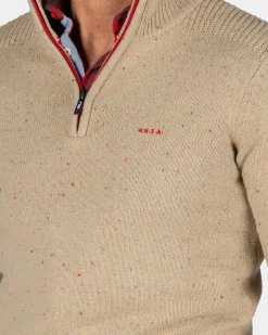 Zandkleurige pullover met halve rits - Shimmering Sand