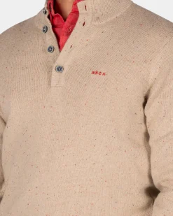 Zandkleurige trui met knoopssluiting - Shimmering Sand