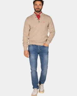 Zandkleurige trui met knoopssluiting - Shimmering Sand